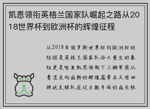 凯恩领衔英格兰国家队崛起之路从2018世界杯到欧洲杯的辉煌征程 凯恩领衔英格兰国家队崛起之路从2018世界杯到欧洲杯的辉煌征程